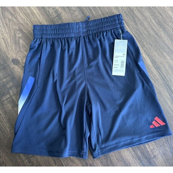 Adidas Big Boys Drawstring Shorts Gradient Bold 3-Stripe Navy with Red Sz M - Picture 5 of 8